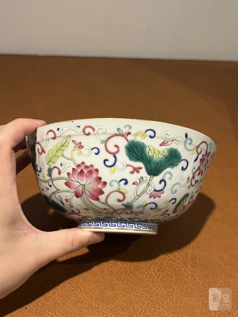 清光绪 青花粉彩荷花纹碗 - 图2